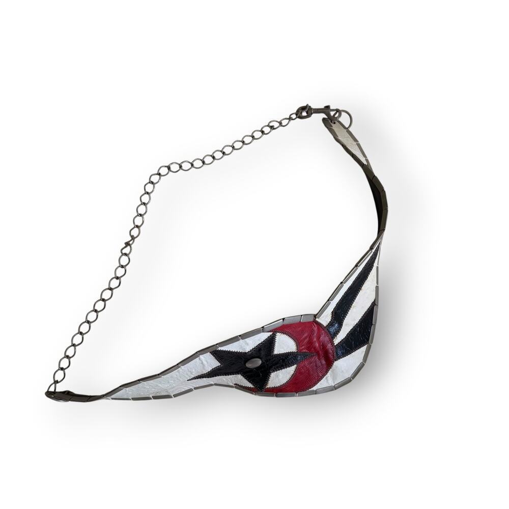 Anna Konya White Artisan Cinch Belt Star Patchwork Leather Chain Closure Vintage - Picture 12 of 16